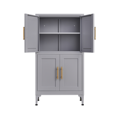 Grey metal kitchen storage cabinet, kitchen pantry storage cabinet with door and shelf, adjustable leveling feet