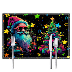 Christmas table mat with white linen starry sky and Santa Claus print