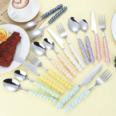 304 stainless steel knife and fork spoon creative pearl ceramic handle tableware western steak knife and fork dessert spoon