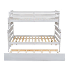 Wood Twin over Full Bunk Bed with Twin Size Trundle  White