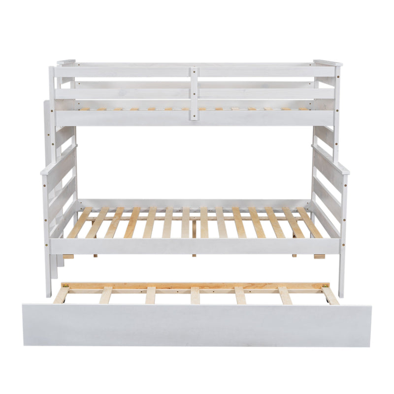 Wood Twin over Full Bunk Bed with Twin Size Trundle  White