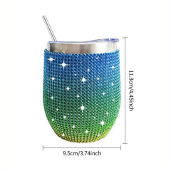 12oz Diamond Wine Tumbler With Sealed Lid Vacuum Thermo Beer Mug Cup Stainless Steel Mug Cup Champagne Party Bridemaid Gift