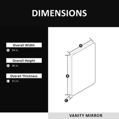 24x36 inch aluminum frame round rectangular bathroom wall mirror, matte black rust proof, tempered glass mirror