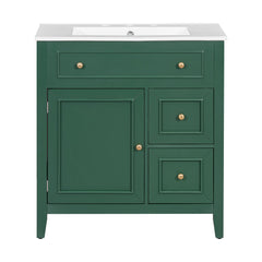 30" Bathroom Vanity with Sink Top, Bathroom Vanity Cabinet with Door and Two Drawers, Solid Wood Frame, One Package, Green