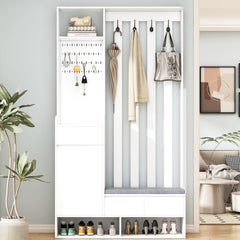 39.3'W70.8'H multifunctional corridor shoe cabinet with soft padded nail board and white clothes hanger with entrance hook