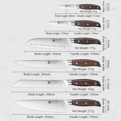 XINZUO Kitchen Tools 6 PCS Kitchen Knife Set of Utility Cleaver Chef Bread Knife High Carbon German Stainless Steel Knives sets