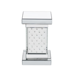 U-Can 11.8-inch silver square mirror coffee table with LED lights, modern crystal inlaid side table, no assembly required