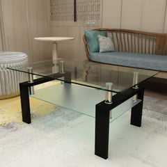 Rectangle Black Glass Coffee Table Clear Coffee Table Modern Side Center Tables for Living Room Living Room Furniture