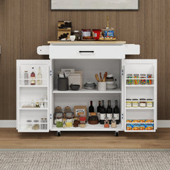 Kitchen island rolling trolley cart with 1 drawer & 2 doors with storage racks & Adjustable Shelves & towel rack