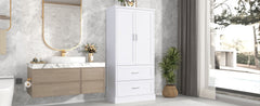 Tall Bathroom Storage Cabinet, Cabinet with Two Doors and Drawers, Adjustable Shelf, MDF Board, White