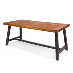 Carlie Outdoor Sandblast Finished Dining Table with Rustic Metal Finished Iron Legs
