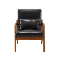 COOLMORE modern style chair, solid wood cushion lounge armchair with a pillow (black PU)