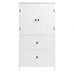 Bathroom Storage Cabinet, Cabinet with Two Doors and Drawers, Adjustable Shelf, MDF Board, White