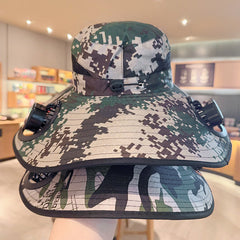 Solar powered fan large brim hat men's outdoor sunshade hat mountain climbing fisherman hat