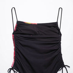 Sexy lace up floral print swimsuit jumpsuit for women