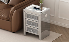 U-Can 15.7 "W silver rectangular mirror coffee table with wireless and USB charging function, LED lights, crystal style handle