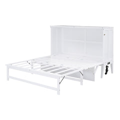 Queen Size Murphy Bed with Built-In Charging Station and a Shelf  White