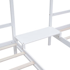 Double Twin Size Triangular House Beds with Built-in Table White