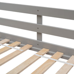 Twin over Twin House Bunk Bed with Roof , Window, Window Box, Door , with Safety Guardrails and Ladder, Grey