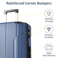 Hardshell Luggage Sets 3 Pcs Spinner Suitcase with TSA Lock Lightweight 20''24''28'' Blue + ABS