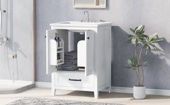 24" Bathroom Vanity with Sink, Bathroom Vanity Cabinet with One Drawer and Doors, Solid Wood and MDF, White