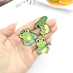 Quack Quack Enamel Pin Custom Frog Lotus Leaf Brooches Bag Lapel Pin Cartoon Animal Badge Jewelry Gift for Kids Friends