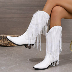 Women Vintage Chunky Heel Wrinkled Slip-on V-Opening Western Cowboy Boots