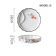 Dumpling plate sushi plate round square plate with soy sauce and vinegar partitioned snack plate ceramic plate for home use