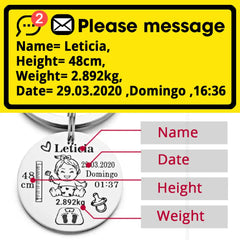 Lovely Personalized Baby Boys Girls Keychain  Name Birth Weight Height For Newborn Commemorate New Mom Dad Gift Keyring P026_C