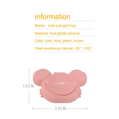 Sub-grid Silicone Sucker Tableware For Baby Cartoon Crab Anti-fall Dinner Plate Infant Kids Supplementary Food Bowl Soft Dishes