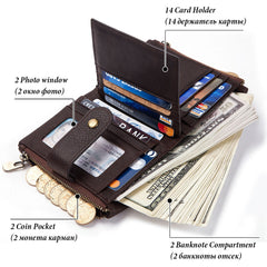 Anti-Theft Brush Wallet Leather Bag Multi-Function Buckle Zipper Retro Crazy Horse Cowhide Men's Bag Casual Coin Purse