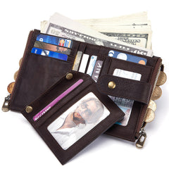 Anti-Theft Brush Wallet Leather Bag Multi-Function Buckle Zipper Retro Crazy Horse Cowhide Men's Bag Casual Coin Purse