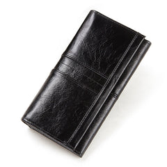 Anti-Theft Brushed Genuine Leather Ladies Wallet Top Layer Cowhide Long Women's Bag Multi-Card Card Holder Mobile Phone Bag Clutch Bag