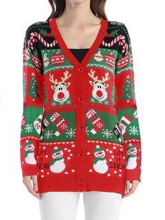 Autumn and winter new sweater jacket women's casual long sleeved Christmas sweater