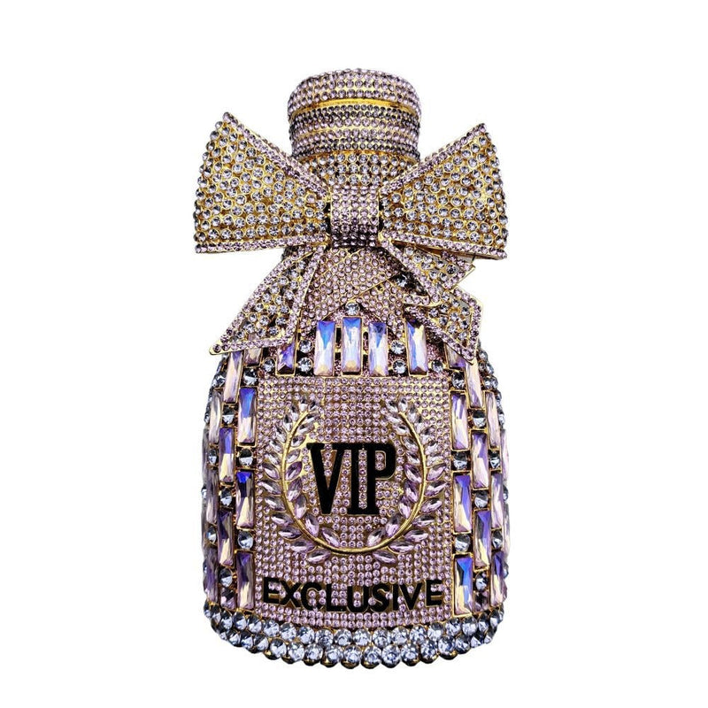Bow Champagne Wine Bottle Diamond Set Banquet Bag Crystal Handbag for Women