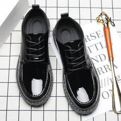 Bright leather casual leather shoes, men's business formal wear, British men's shoes, youth trend, versatile, thick soled, height increasing small leather shoes