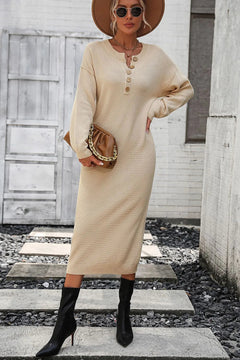 Button knit sweater dress fashionable temperament commuting women's sweater women