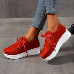 Casual sports single shoe round toe lace up flat bottom comfortable mesh women's shoes