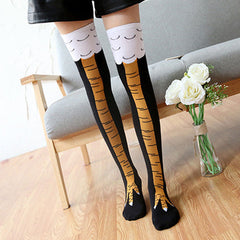Chicken Claw Socks Women's Over Knee Socks Ostrich Pattern Knee Legs Chicken Feet Long Tube
