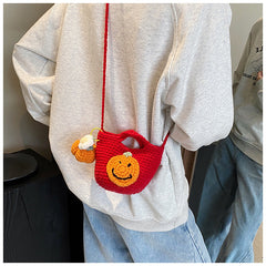Christmas pure handmade woolen knitted bag new style women's bag fashionable versatile shoulder bag Santa Claus finished bag