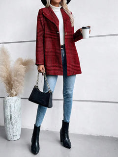Collar woolen plaid coat with slim fit temperament