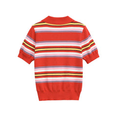 Color blocking striped knit sweater+skirt set for women