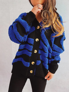 Contrast Button Up Long Sleeve Cardigan