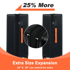 Contrast Color Hardshell Luggage 24inch Expandable Spinner Suitcase with TSA Lock Lightweight Black + ABS