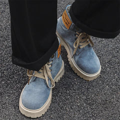 Cowboy boots new autumn thick soled Martin boots fashionable retro washed high top big toe shoes for men