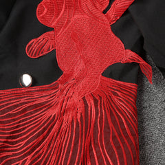 Embroidered goldfish patchwork irregular mesh suit loose jacket for women
