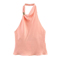 European and American fashion neck hanging sleeveless vest high waist two-piece set