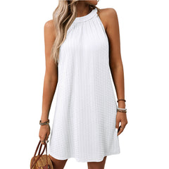 European and American round neck hanging neck loose sleeveless dress for women