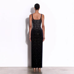 European and American sexy fashion socialite temperament hot diamond suspender backless long dress women's dress