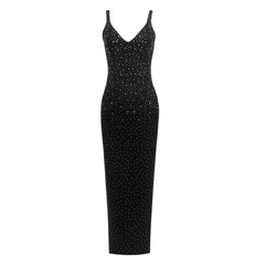European and American sexy fashion socialite temperament hot diamond suspender backless long dress women's dress